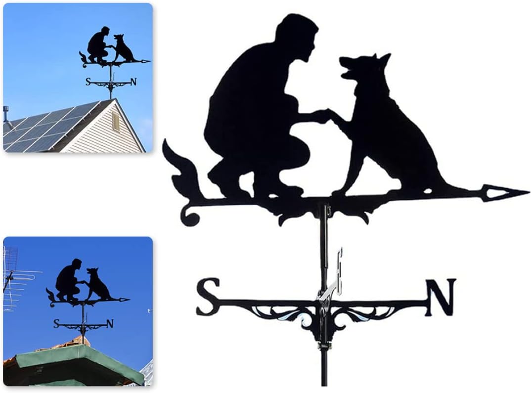 Weathervane Man Dog Weather Vane Decorative Garden Yard Wind Direction Indicator