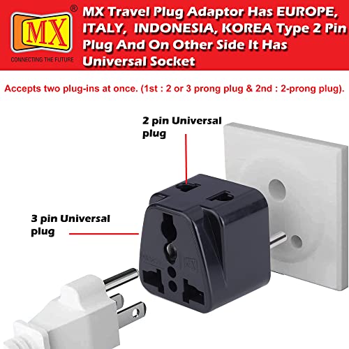 Image of MX Universal Travel Adapter Type C - 5-Pack (Black) | India → Europe, Turkey, Spain, Italy, Indonesia, Korea - Dual USB Charging, Home & Business Use