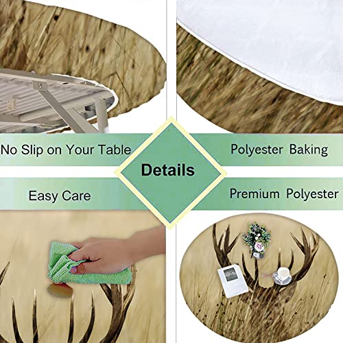 Antler Decor Elastic Edged Table Cover Round, Deer Fawn In Wilderness Stag Countryside Rural Hunting Theme Table Cloth, Water Resistant Tablecloths For Dining/Kitchen/Parties, Sand Brown #TOP4
