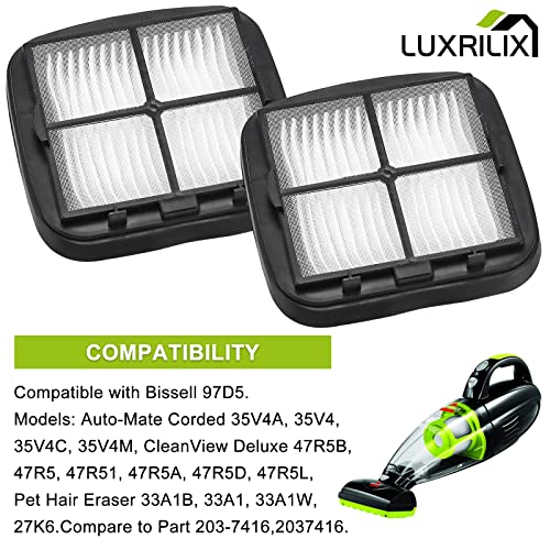 97D5 Filter Replacement for Bissell Pet Eraser Corded Hand Vac 33A1B 33A1 33A1W 27K6 Replace # 203-7416 2031432 (2 PACK) LUXRILIX