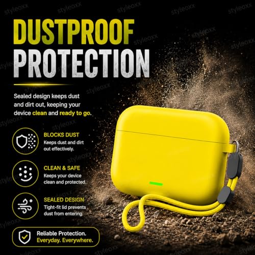 Image of Anvique Silicone Case Cover for Realme Buds T500 Pro, Shockproof Protective Earbuds Cover with Keychain Hook, Anti-Scratch Soft Silicone Skin, Full Body Protection Case (Yellow Lanyard)
