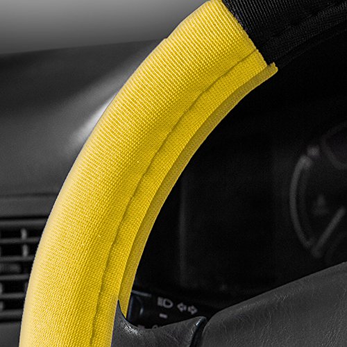 Image of FH Group Universal Fit Modernistic and Seat Belt Pads Combo Set Steering Wheel Cover Fits Most Cars, SUVs Yellow