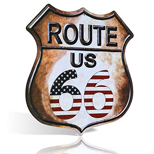 Plaque en métal vintage Route 66 - Plaque de signalisation routière vintage - Idéal pour les garages