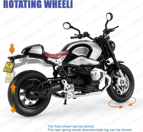 Image of 1:12 Scale BMW R NineT Die-Cast Bike Model with Light & Sound - Pull Back Toy Motorcycle for Kids & Collectors Grey