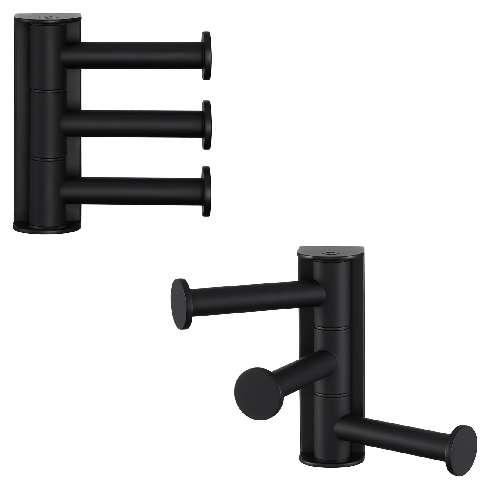 Angle Simple Swivel Towel Hook Matte Black 2 Pack, SUS 304 Stainless Steel Coat Robe Hook for Bathroom