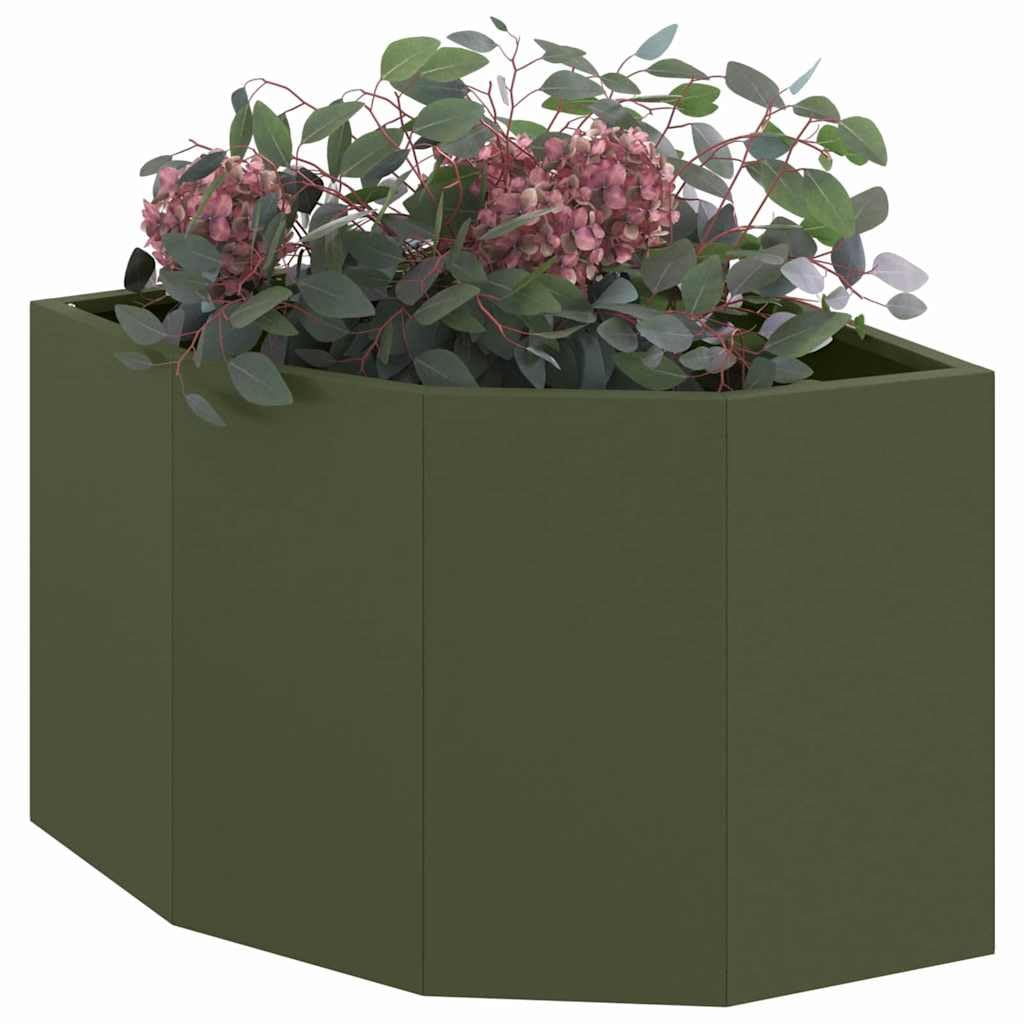 vidaXL Corner Planter Olive green 45 x 45 x 35 cm Steel, Garden and Terrace, Modern Steel Planter, Durable Flower Box, Outdoor Container, Decorative Plant Display