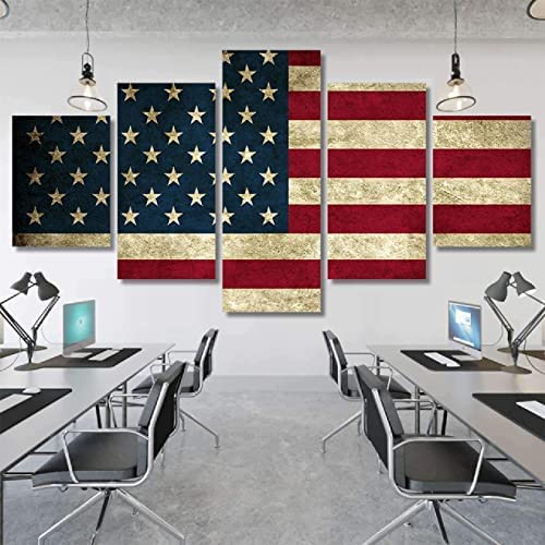 Toile Murale 5 Pièces Drapeau Américain Vintage pour Habiller un Grand Mur Vide