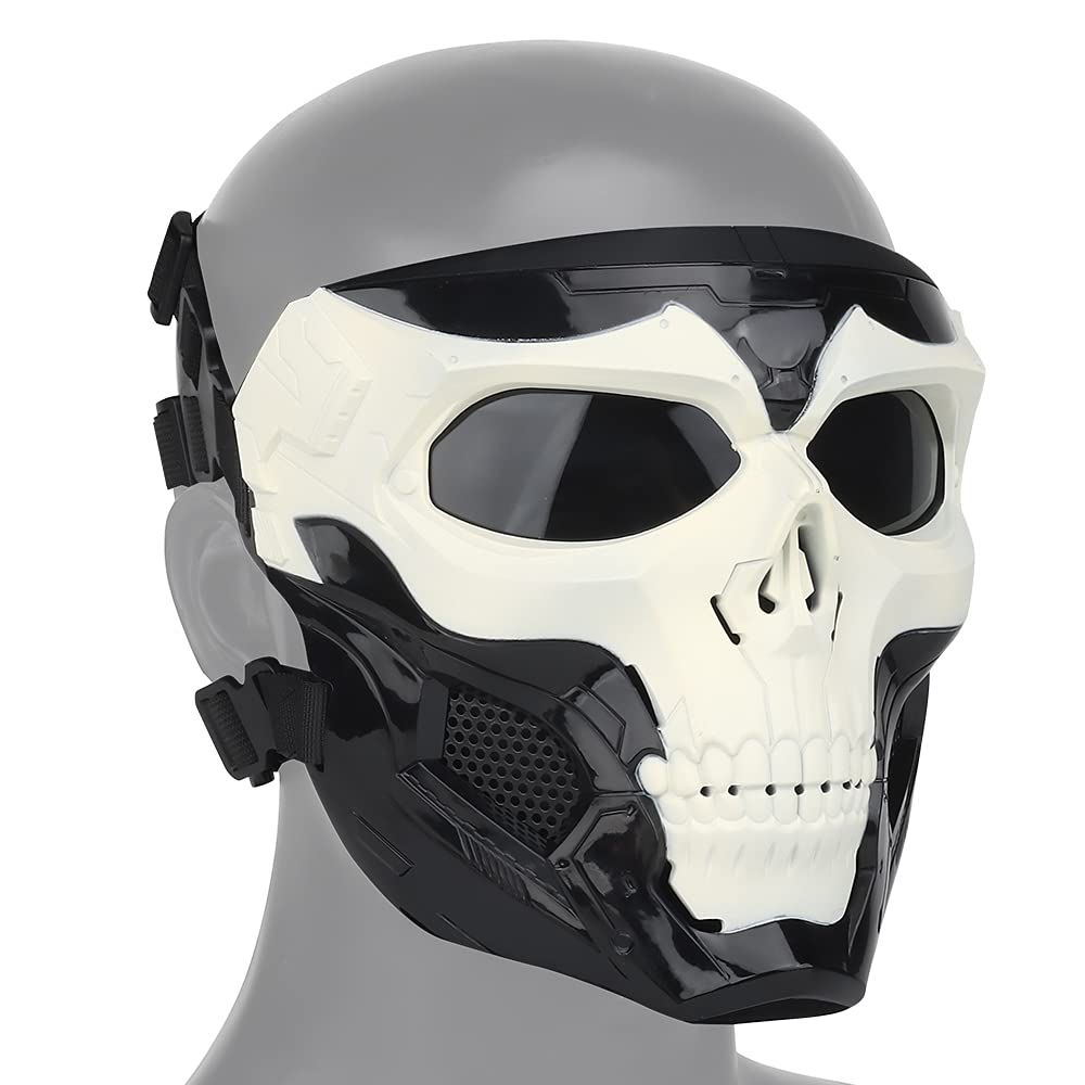 OAREA Halloween Mask Full Face Skull Skeleton Masks with Goggle for Cosplay Movie Props Masquerade Party (Color : BK+White) - Image 3