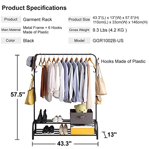 Gissar Clothes Rack With Shelves,Stand Clothing Racks For Hanging Clothes, Garment Rack With Top Rod,Drying Rack Organizer Shirt Towel Rack,For Boxes Shoes Boots Storage,Metal Frame, Black #TOP3