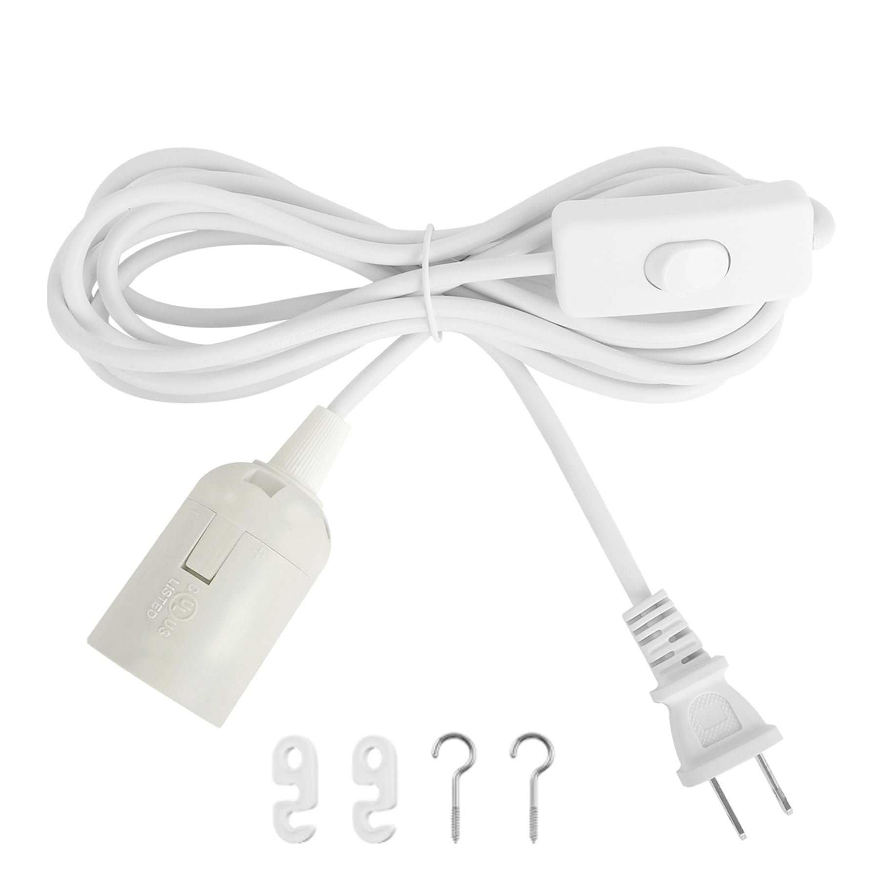Light Bulb Socket with Cord - 10Ft Plug in Pendant Light Cord E26/E27 Hanging Lamp Socket with On/Off Switch, UL Extension Lantern Cable, White, 1 Pack