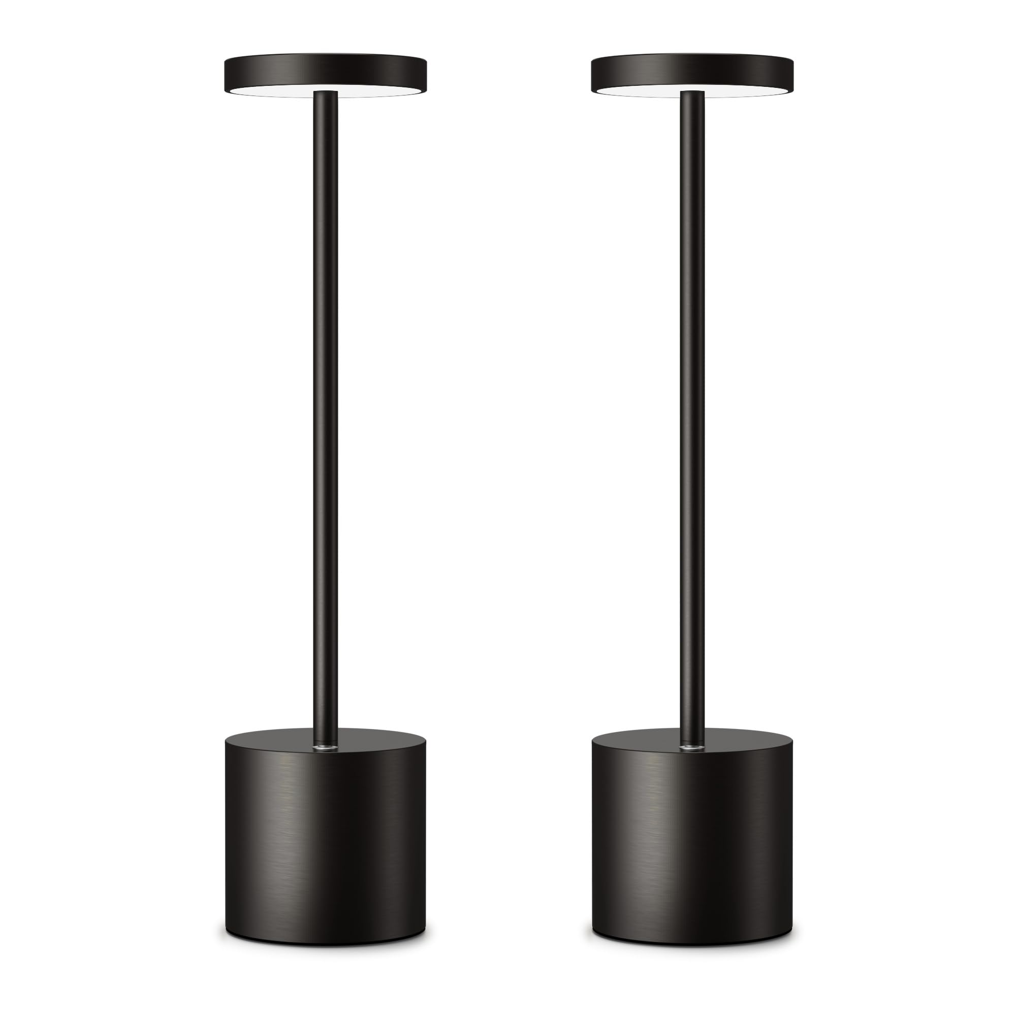 HYMZP Rechargeable Cordless Table Lamps, Portable 5000mAh Battery Light, 3 Color Stepless Dimming LED Table Light with Memory Function, for Outdoor/Patio/Restaurant (2 Pack Black)