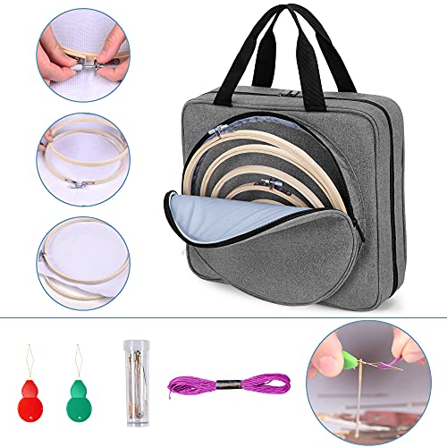 Image of LoDrid Embroidery Kit, Embroidery Project Bag with Embroidery Kit, Portable Craft Carry Case with Starter Kit, Embroidery Supplies Storage Bag and Cross Stitch Kits for Beginners, Adults, Gray