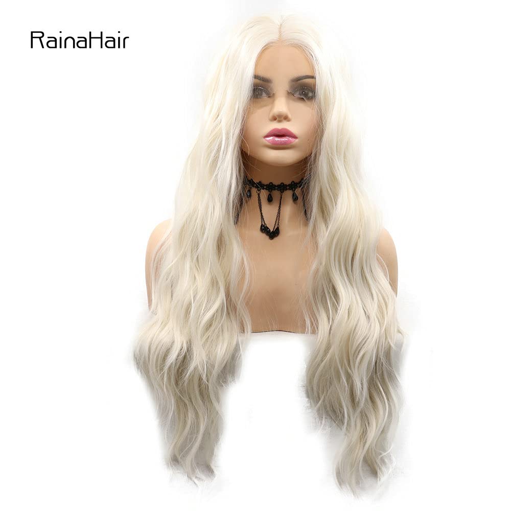 Daenerys - Parrucca da donna, capelli sintetici ondulati sfumati, 60 #, biondo platino, resistente al calore, per cosplay, feste, 66 cm