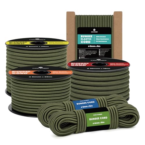 Kamu Synber Cuerda Elástica 4mm x 5m Cuerda de Goma Elastica para Lona, Remolque, Piscina, Pulpos | Verde Militar