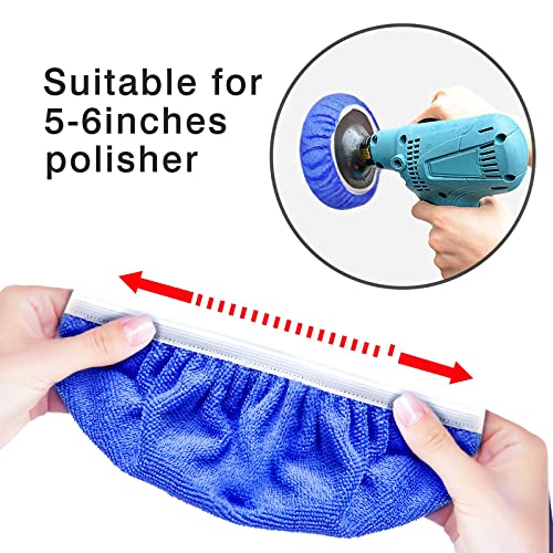 Image of FONAROLL 7 to 8 Inch Car Polisher Pad Bonnet, 15Pcs Car Polishing Bonnet Buffing Pads, 10*Microfiber+5*Woollen