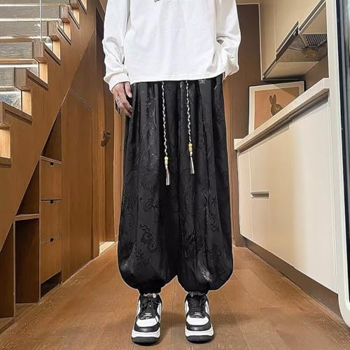 Chinese Style Printed Men's ice Silk Pants Drawstring Hanging Dragon Patterned Lantern Pants Lightweight Plus Size2