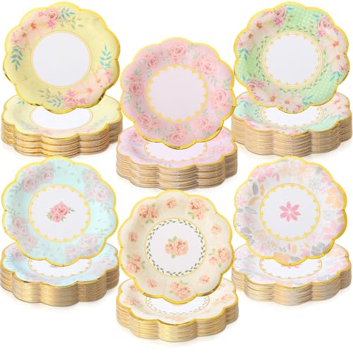 Maxcheck 216 Pcs 6 Inch Floral Paper Plates Flower Plates