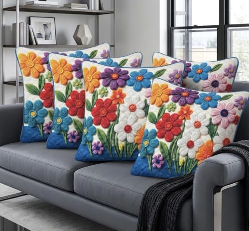 Image of BALLEY Floral Printed Cushion Covers 40x40 cm, Pack of 5