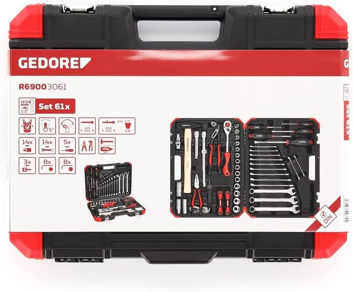 GEDORE red 61-piece Socket spanner set, Bi-hex, 1/2", 4-13 mm, Tool, Ratchet hammer pliers, for carmotive, R69003061