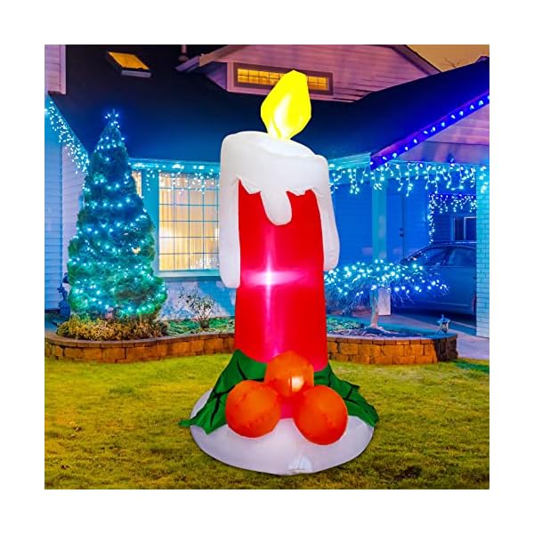 GOOSH Weihnachtskerze, aufblasbar, für den Außenbereich, 1,8 m hoch, mit LED-Lichtern, für Urlaub, Weihnachten, Party… – Bild 4
