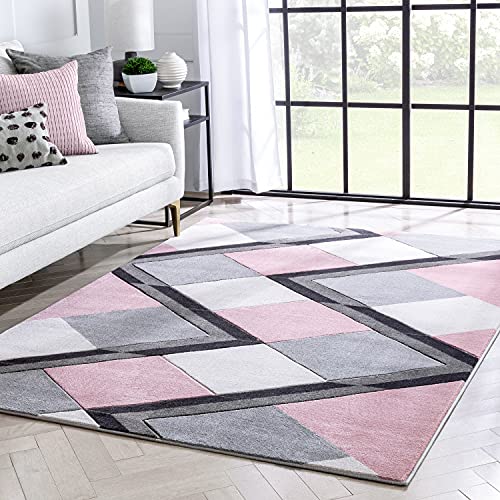 Well Woven Good Vibes Nora Blush Pink Modern Geometric Stripes and Boxes 5 3  x 7 3  3D Texture Area Rug, 5 ft 3 in x 7 ft 3