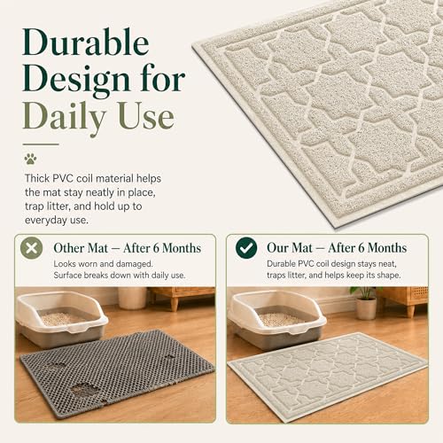 Image of Yimobra Cat Litter Mat, Easy Clean Trapping PVC Mat with Waterproof Backing and Non Slip Bottom, Scatter Control Pad for Litter Box, 24 inchx20 inch, Beige