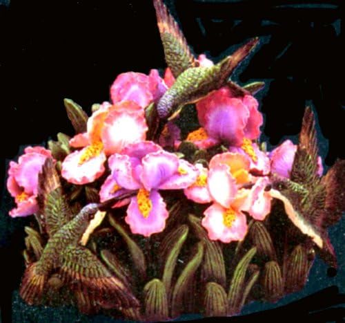 Trinket Box Resin Hummingbirds and Iris Trinket Jewelry Box 5" High, Sculptured