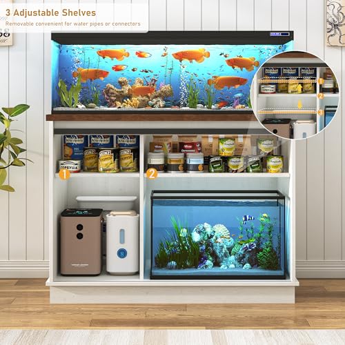 Image of Hlivelood Farmhouse 30-40 Gallon Fish Tank Stand w /Power Outlet, Aquarium Stand w /Cabinet&Sliding Barn Door, Heavy Duty Reptile Tank Stand for Fish /Turtle /Reptile Terrarium, 1000LB Capacity, Rustic WH