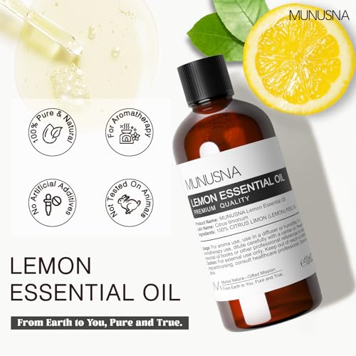 Image of Lemon Essential Oil for Skin Hair Care, Diffuser, Aromatherapy | Pure and Natural, Lemon Oil for Home Cleaning, Air Freshening, Mood Soothing, DIY Soap Candle Making, 100ML / 3.38 fl oz