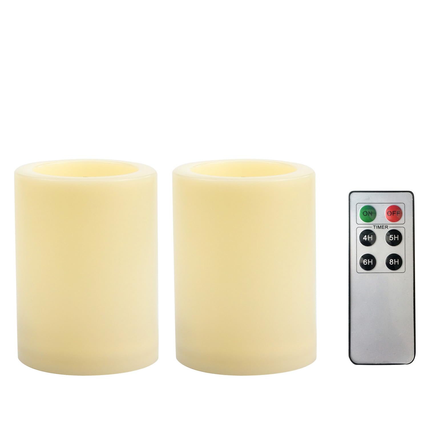 Outdoor Battery Operated Flameless Candles with Remote Timer D3”xH4” 2 PCS | CANDLE CHOICE Waterproof Plastic LED Pillar Candles for Lantern Patio Garden Wedding Party Halloween Christmas Decorations