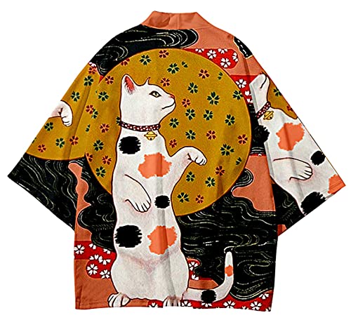 Image of LAI MENG FIVE CATS Women's Funny Cute Cat Cardigan Lightweight Kimono Loose Cover up Blouse Tops