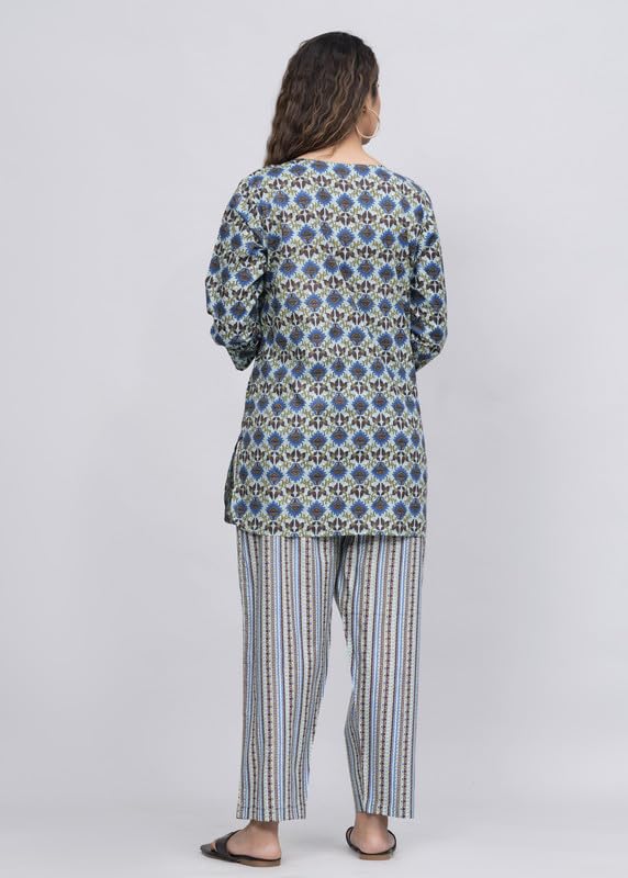 Image of 100% Cotton Printed Night Suit for Women's Shirt and Pyjama Sleep wear Set for Womens and Girls