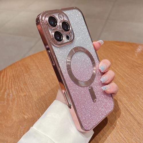 Image of Misscase for iPhone 16 Pro Max Magnetic Glitter Case Compatible with MagSafe,Camera Lens Protector Full Protection Elegant Anti-Scratch Dust-Proof Net Case Cover for iPhone 16 Pro Max Pink
