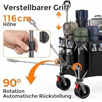 Citybay Bollerwagen Faltbar 300L, 250 KG Belastbar, All-Terrain-Räder & Doppelbremsen, Verstellbarer Griff & Seitentasche，Strand/Wanderung/Camping/Einkauf, Schwarz – Ansicht 6