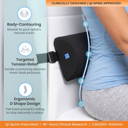 Image of D-Shaped Lumbar Support Roll | Memory Foam | 5-Year Warranty | Medical Grade Back Cushion for Lower Back Pain, Sciatica | Office Chair & Car Seat Lumbar Roll(Black)(Set of 2)