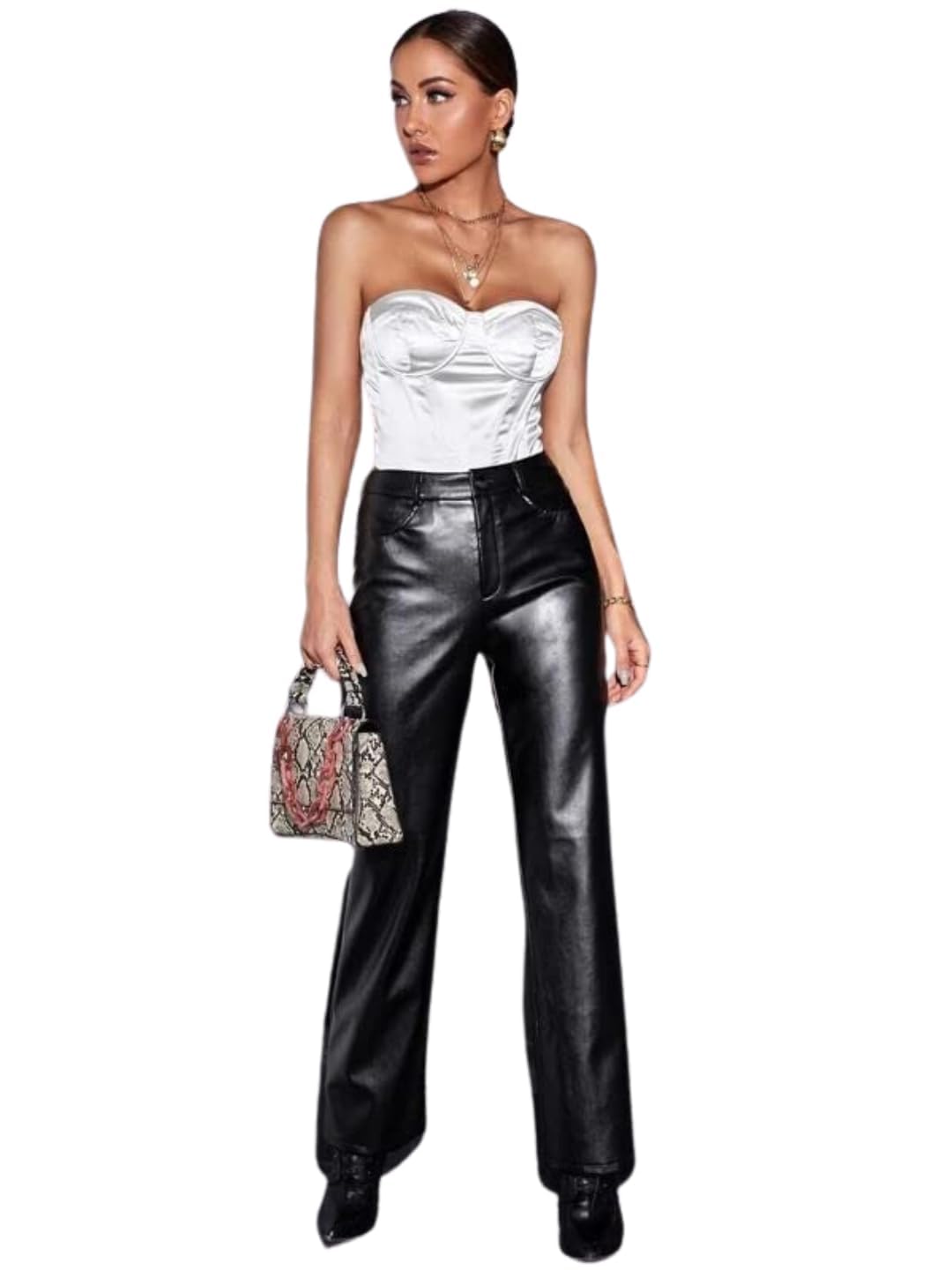 tandul Leather Black Women's/Girls Flared Trouser Midrise Button Closer High Rise Trouser Size - 3XL Gifts for Women-picture-32