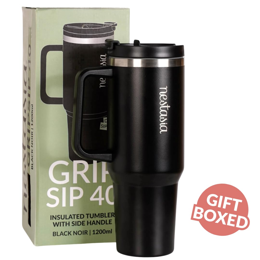 Nestasia GripSip40 Tumbler with Straw & Side Handle 1.2L | Insulated Stainless Steel Sipper Water Bottle for Adults with Dual Flip Opening Sip-Swig Leakproof Lid for Office & Gym (Black Noir) — Amazon image 9