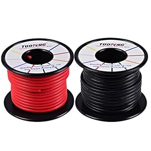 TUOFENG 14 AWG-draad, zachte en flexibele siliconen geïsoleerde draad 20 m [10 m zwart en 10 m rood] Gestrande draad…