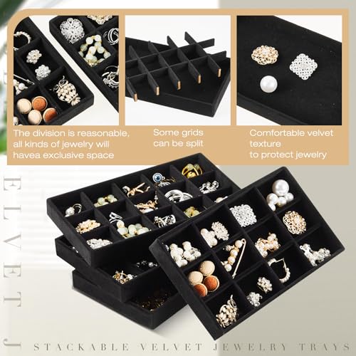 Junkin JUNKIN-ORGANIZER-4578 12 Pcs Jewelry Tray Velvet Stackable Jewelry Organizer Trays Divided Earring Organizer Jewelry Storage Containers Box thumb #2