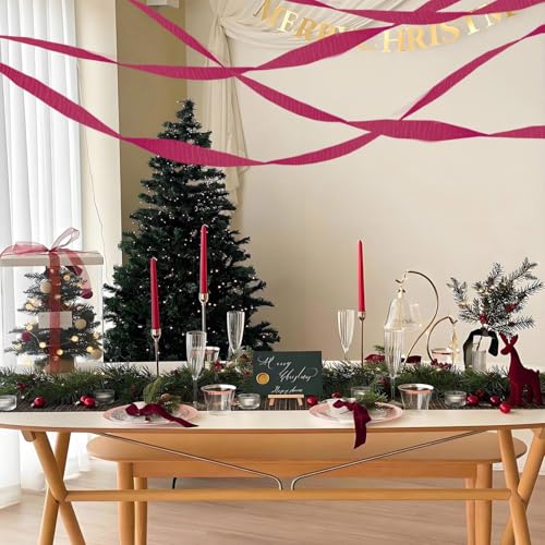 Image of Burgundy Crepe Paper Streamers 8 Rolls, Party Streamers for Birthday Wedding Baby Bridal Shower Decorations Halloween Christmas Craft Supplies (1.8 Inch x 82 Ft /Roll, 656ft)