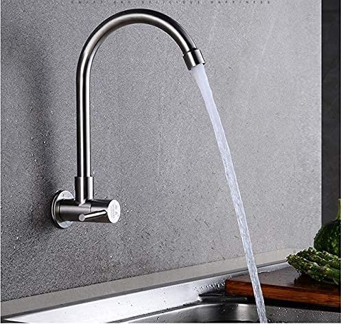 Robinet mural jet froid unique flexible en acier inoxydable pour évier cuisine