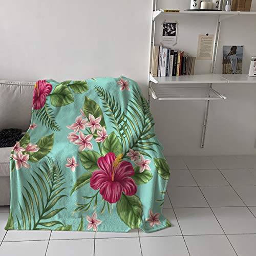 Singingin Ultra Soft Flannel Fleece Bed Blanket Tropical Flowers Hibiscus Throw Blanket All Season Warm Fuzzy Light Weight Cozy Plush Blankets For Living Room/Bedroom 40 Inch X 50 Inch thumb #3