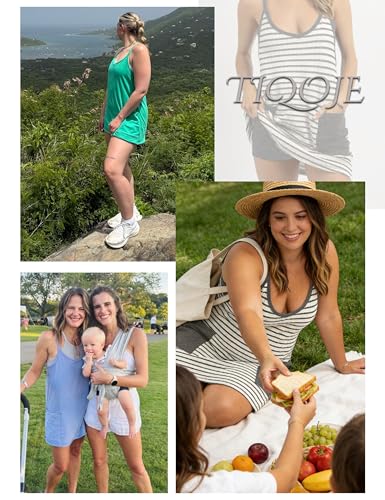 Image of Womens Athletic Sundress with Built-in Shorts Golf Tennis Romper | Sleeveless Mini Spaghetti Strap dress Functional side pockets tummy-friendly fit casual beach vacation