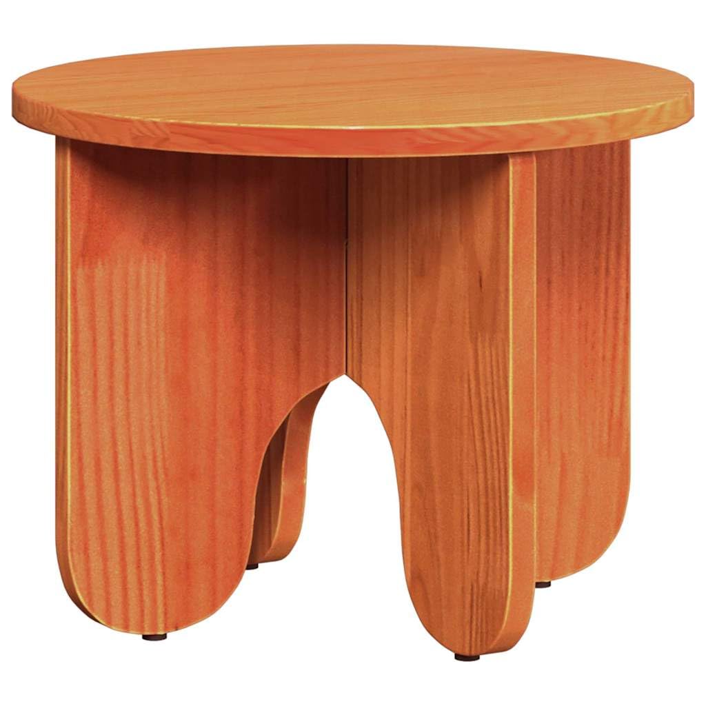 Juego de mesa de café de 2 piezas, color marrón cera, madera maciza de pino, diseño redondo para salón, mesa auxiliar moderna, fácil montaje, duradera