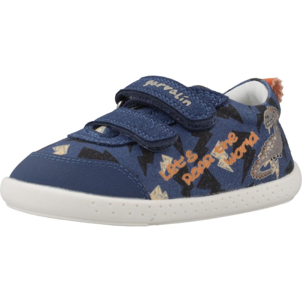 GARVALÍN 242350-A Zapatillas para niño, estampado de dragón, color marino, calzado respetuoso para niños, con velcro NIÑO ZAPATILLAS