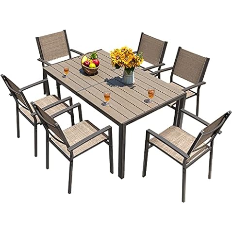 Homall 7 Pieces Patio Dining Set with 6 Stackable Chairs Cover