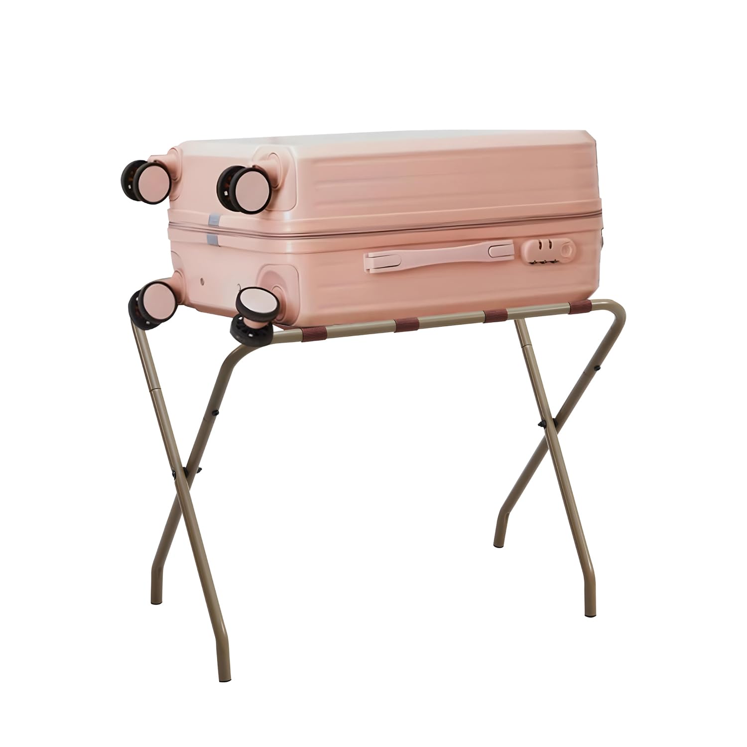 Kings Brand Furniture Anderson Folding Luggage Rack - Suitcase Stand With Storage Shelf - Folding Luggage Rack for Guest Room and Bedroom - Sturdy Portable and Stylish Metal Suitcase Stand - Gold