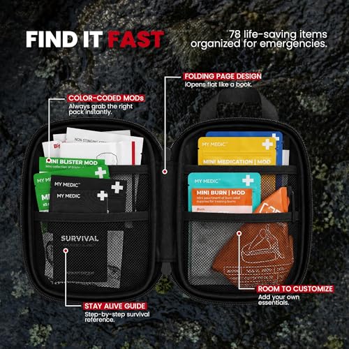 Image of My Medic Sidekick Pro - Camping Hiking and Backpacking First Aid Kit - 70 Items with Tourniquet - HSA and FSA Eligible - Small Ifak Great for Travel or Motorcycle - Portable Emergency Kit - Black