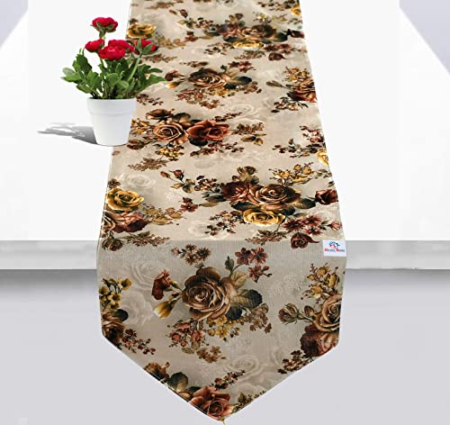 Image of Heart Home Flower Design Cotton Table Runner for Family Dinners or Gatherings, Indoor or Outdoor Parties & Everyday Use, 16 inchx68 inchinch (Brown), Standard (HS39HEARTH023541)