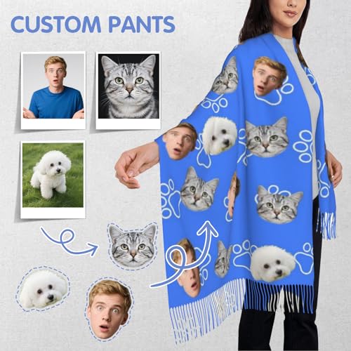 Custom Scarf with Pet/Photo/Face, Personalized Tassel Scarves for Women Men Kid3